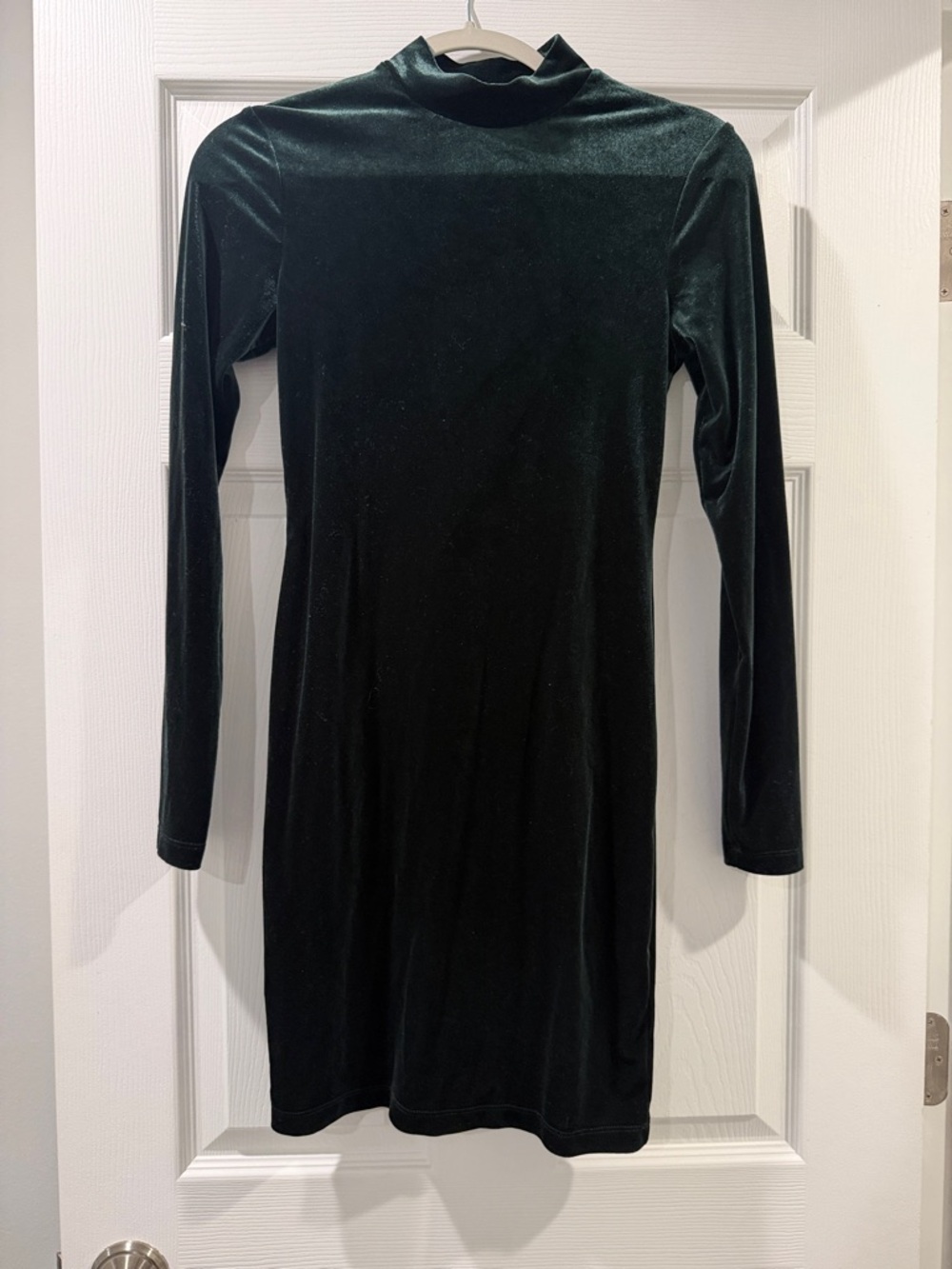 H&M Deep Green Velvet Midi Dress with Mock Neck